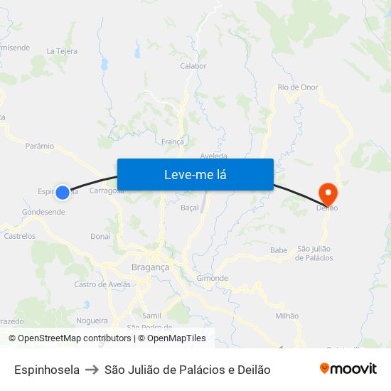 Espinhosela to São Julião de Palácios e Deilão map