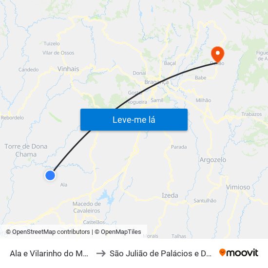 Ala e Vilarinho do Monte to São Julião de Palácios e Deilão map