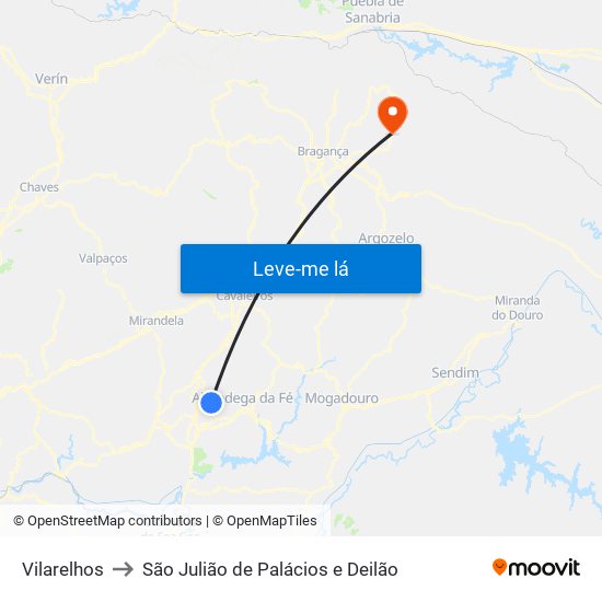 Vilarelhos to São Julião de Palácios e Deilão map