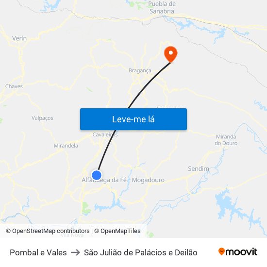 Pombal e Vales to São Julião de Palácios e Deilão map