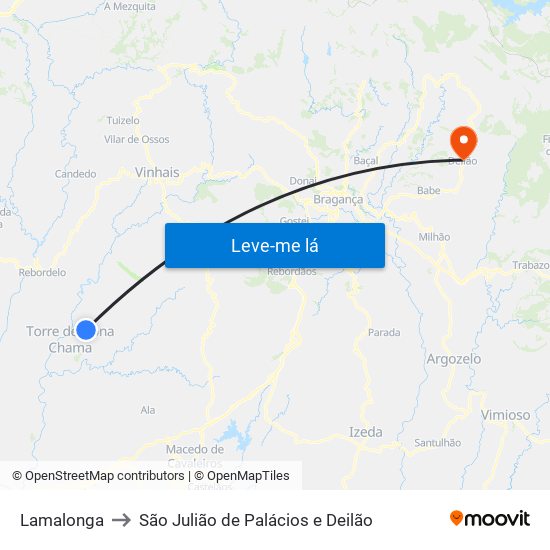 Lamalonga to São Julião de Palácios e Deilão map