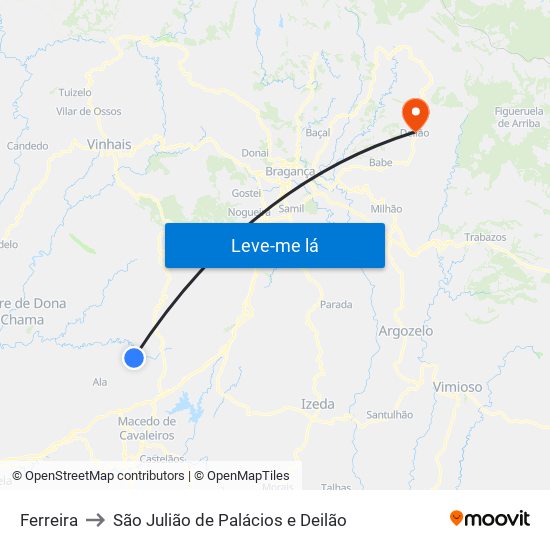 Ferreira to São Julião de Palácios e Deilão map