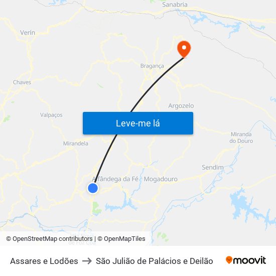 Assares e Lodões to São Julião de Palácios e Deilão map