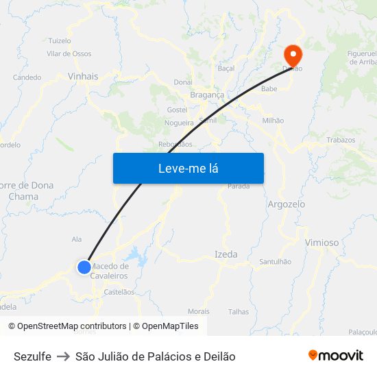 Sezulfe to São Julião de Palácios e Deilão map