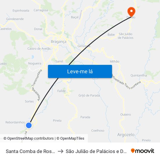 Santa Comba de Rossas to São Julião de Palácios e Deilão map