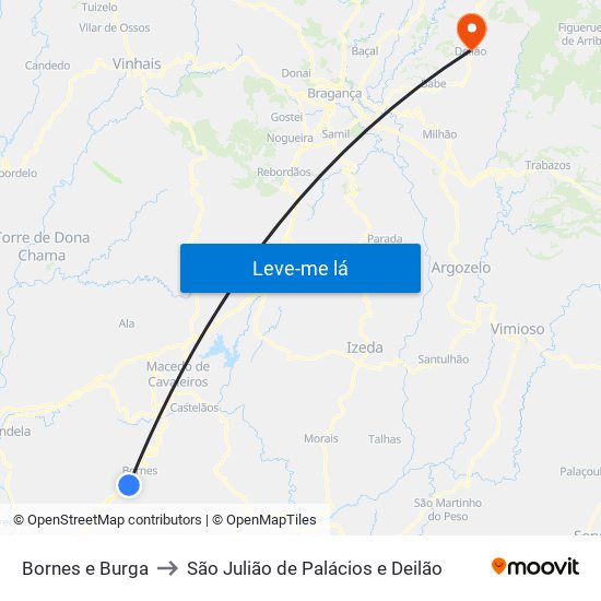 Bornes e Burga to São Julião de Palácios e Deilão map