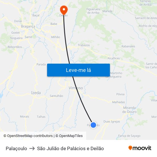 Palaçoulo to São Julião de Palácios e Deilão map