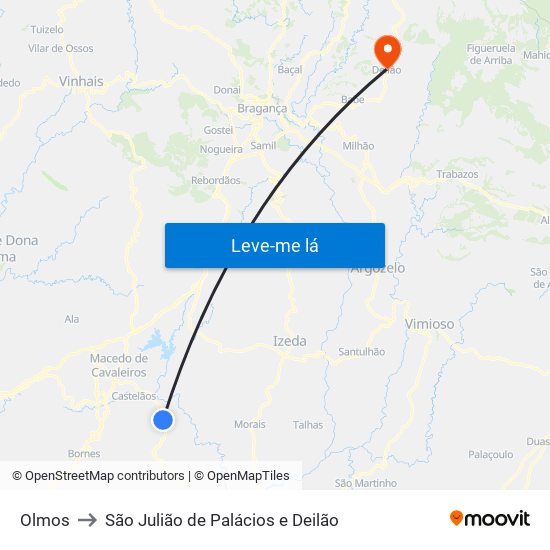 Olmos to São Julião de Palácios e Deilão map