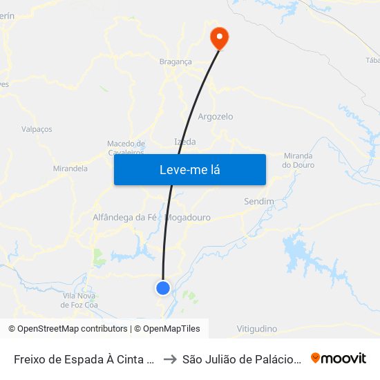 Freixo de Espada À Cinta e Mazouco to São Julião de Palácios e Deilão map