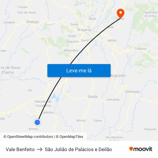 Vale Benfeito to São Julião de Palácios e Deilão map