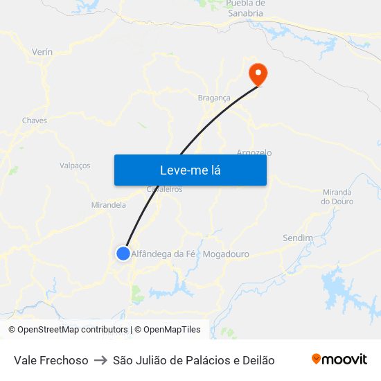 Vale Frechoso to São Julião de Palácios e Deilão map