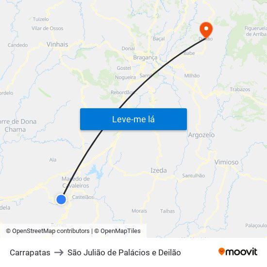Carrapatas to São Julião de Palácios e Deilão map