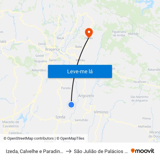 Izeda, Calvelhe e Paradinha Nova to São Julião de Palácios e Deilão map