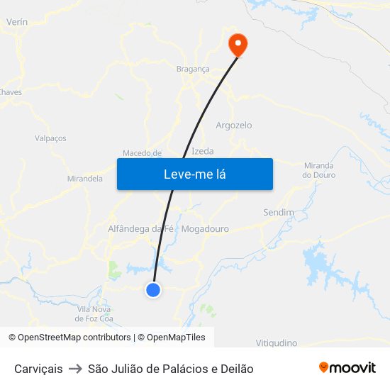 Carviçais to São Julião de Palácios e Deilão map