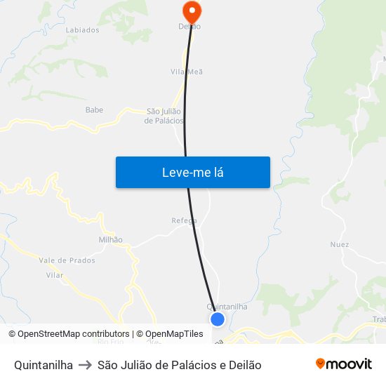 Quintanilha to São Julião de Palácios e Deilão map