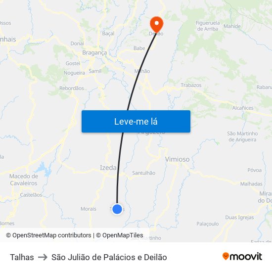 Talhas to São Julião de Palácios e Deilão map