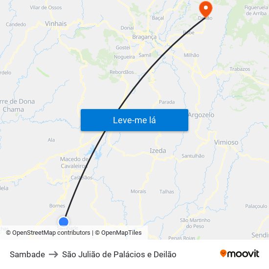 Sambade to São Julião de Palácios e Deilão map