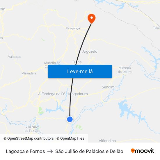 Lagoaça e Fornos to São Julião de Palácios e Deilão map