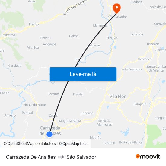 Carrazeda De Ansiães to São Salvador map