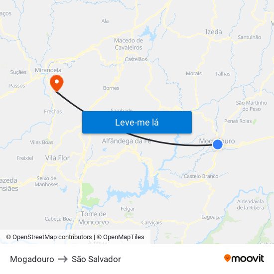 Mogadouro to São Salvador map