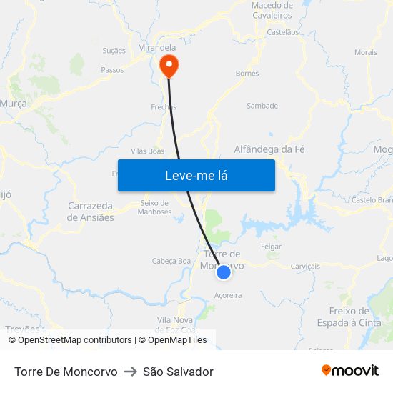 Torre De Moncorvo to São Salvador map