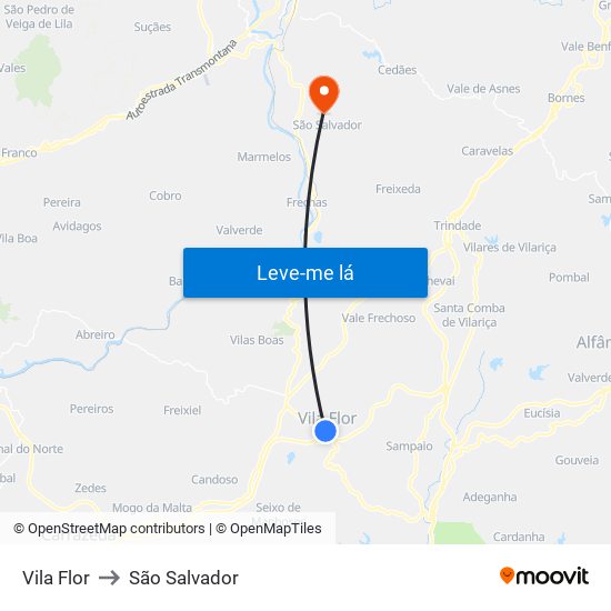 Vila Flor to São Salvador map