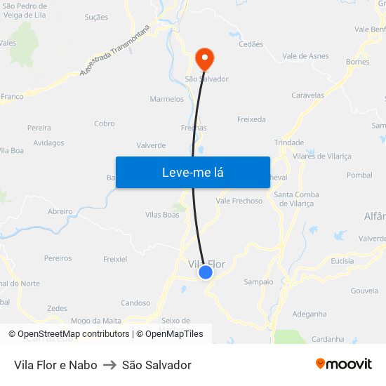 Vila Flor e Nabo to São Salvador map