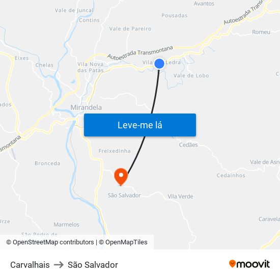 Carvalhais to São Salvador map