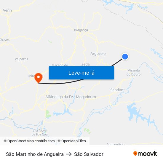 São Martinho de Angueira to São Salvador map