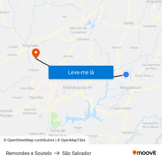 Remondes e Soutelo to São Salvador map