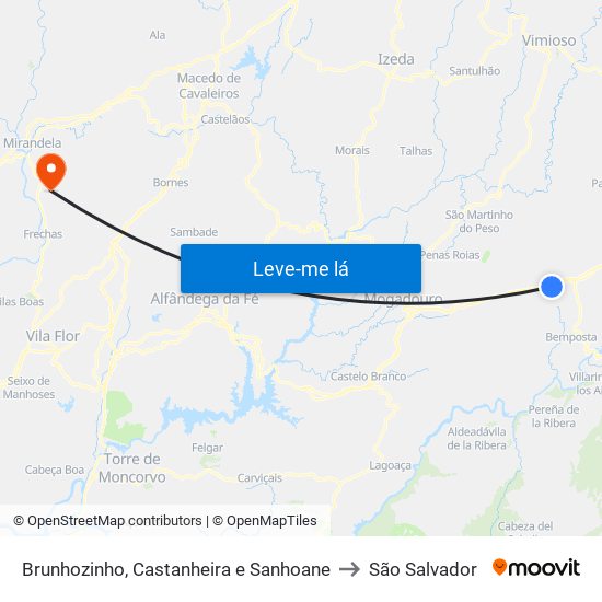 Brunhozinho, Castanheira e Sanhoane to São Salvador map