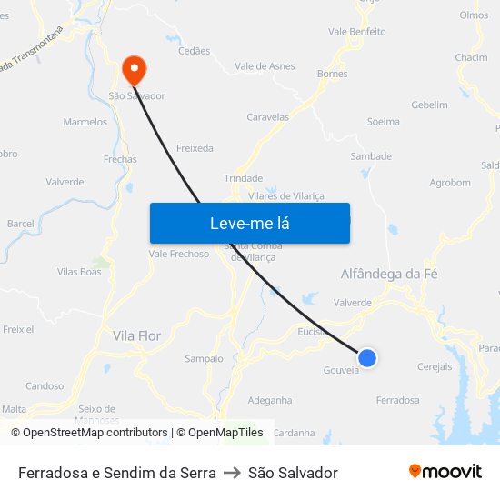 Ferradosa e Sendim da Serra to São Salvador map