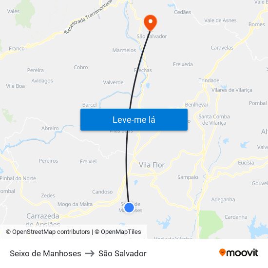 Seixo de Manhoses to São Salvador map