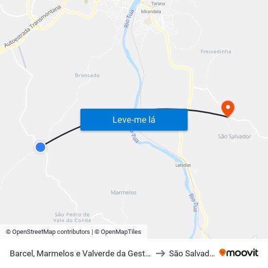 Barcel, Marmelos e Valverde da Gestosa to São Salvador map
