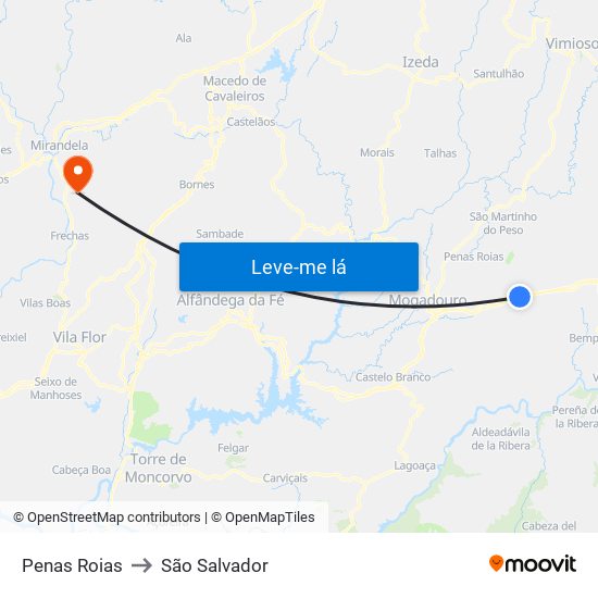 Penas Roias to São Salvador map