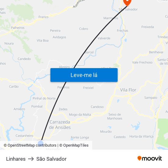 Linhares to São Salvador map