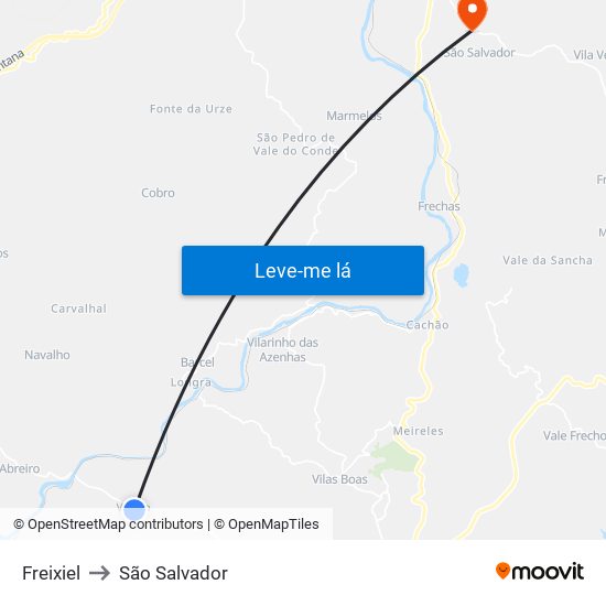Freixiel to São Salvador map
