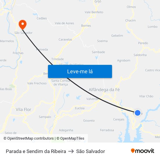 Parada e Sendim da Ribeira to São Salvador map