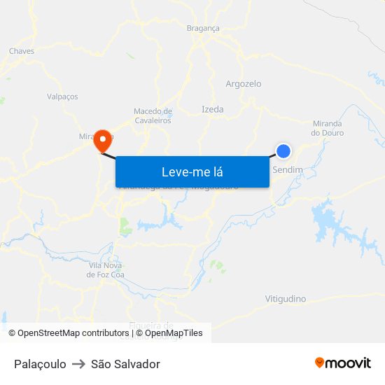 Palaçoulo to São Salvador map