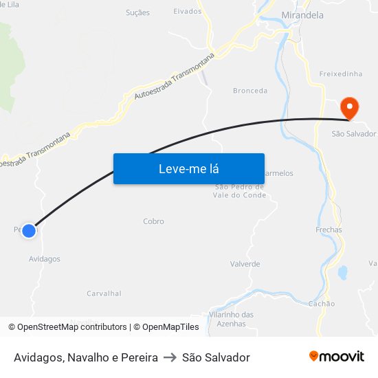 Avidagos, Navalho e Pereira to São Salvador map