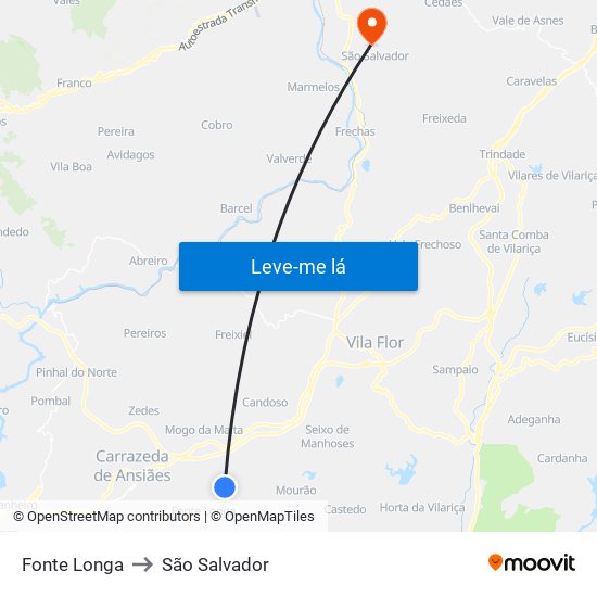 Fonte Longa to São Salvador map