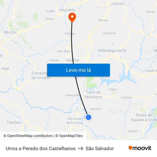 Urros e Peredo dos Castelhanos to São Salvador map