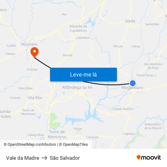 Vale da Madre to São Salvador map