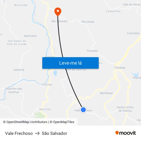 Vale Frechoso to São Salvador map