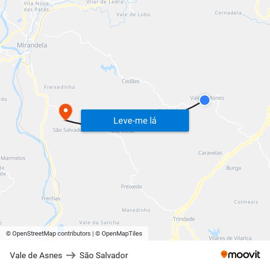 Vale de Asnes to São Salvador map