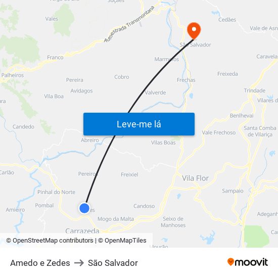 Amedo e Zedes to São Salvador map