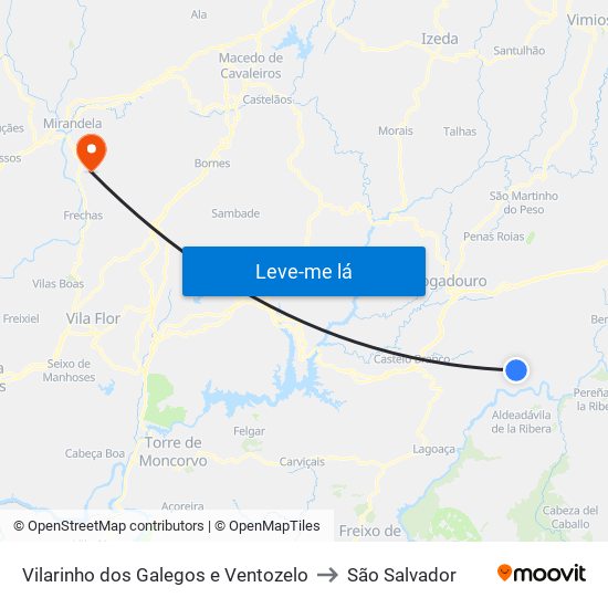 Vilarinho dos Galegos e Ventozelo to São Salvador map