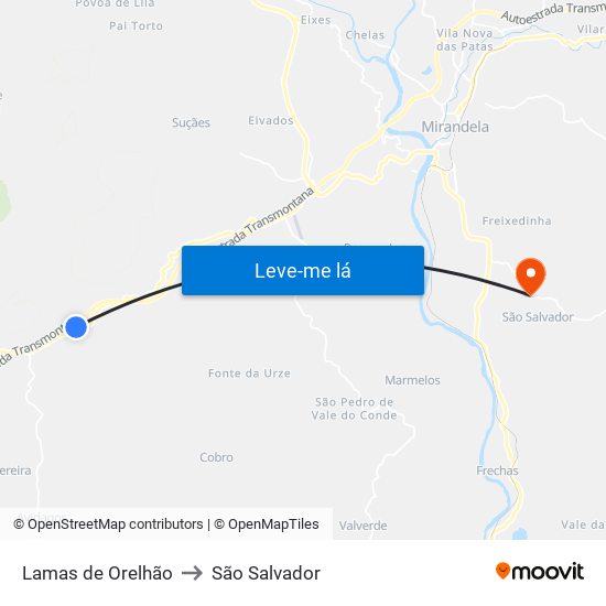 Lamas de Orelhão to São Salvador map