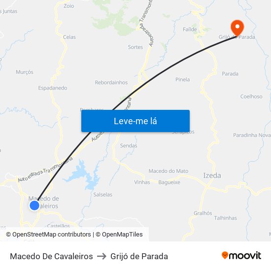 Macedo De Cavaleiros to Grijó de Parada map