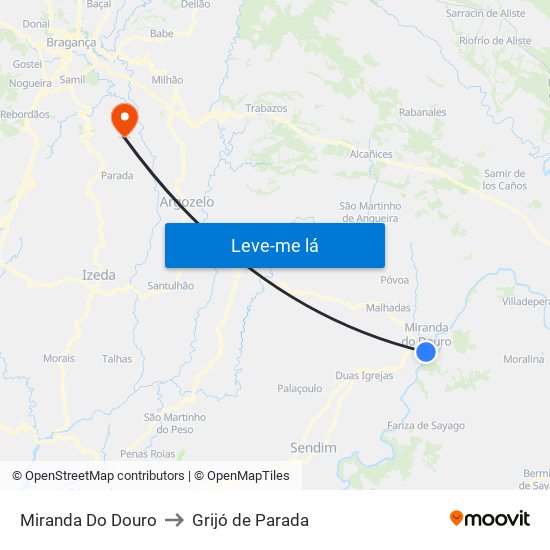 Miranda Do Douro to Grijó de Parada map